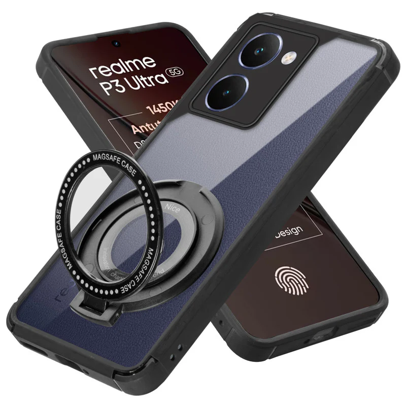 Silicone Grip Clear Case Ring Holder Kickstand For Realme P3 Ultra 5G