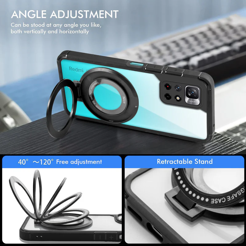 Silicone Grip Clear Case Ring Holder Kickstand For Redmi Note 11T - Image 3
