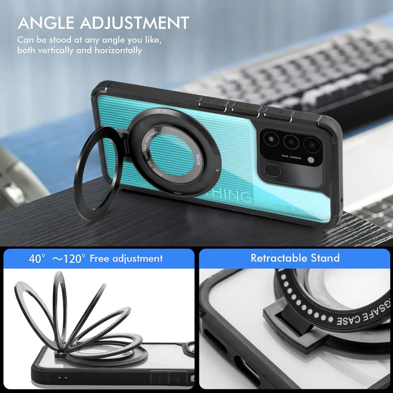 Silicone Grip Clear Case Ring Holder Kickstand For Tecno Spark 8C - Image 3
