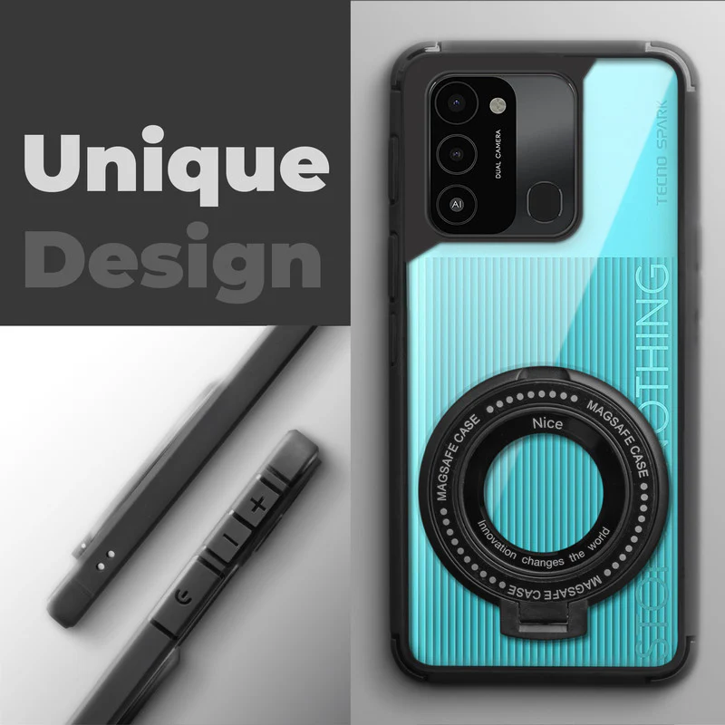 Silicone Frame Transparent Hard Back With Holder Kickstand Case For Tecno Spark Go 2022 - Image 3