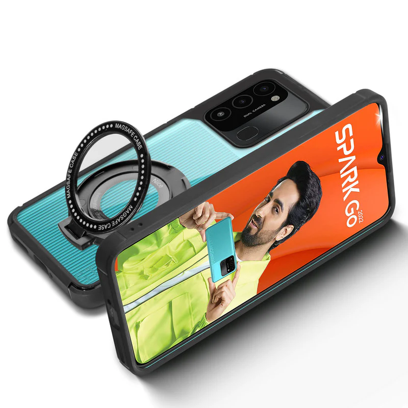 Silicone Frame Transparent Hard Back With Holder Kickstand Case For Tecno Spark Go 2022 - Image 5