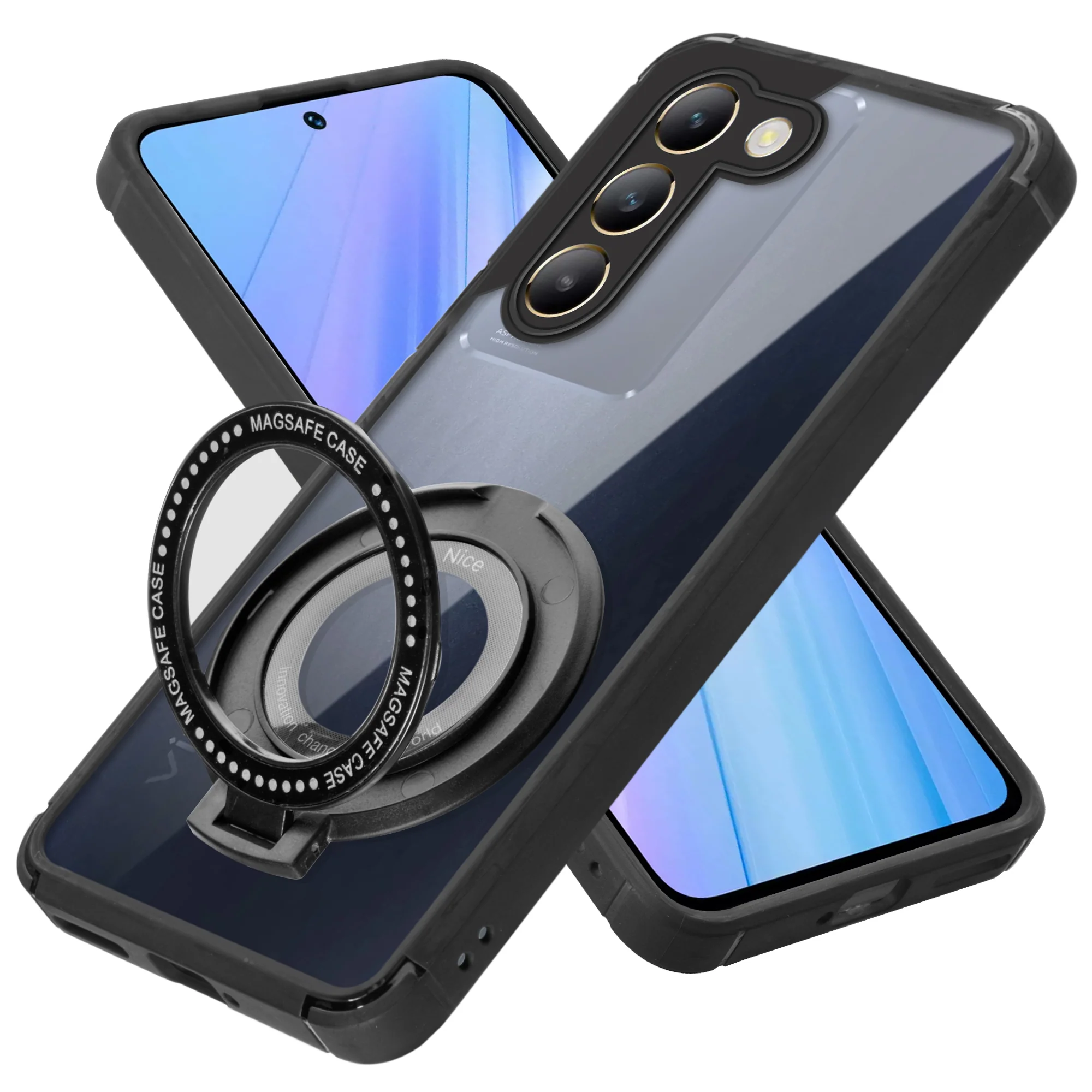 Silicone Grip Clear Case Ring Holder Kickstand For Vivo T3 5G