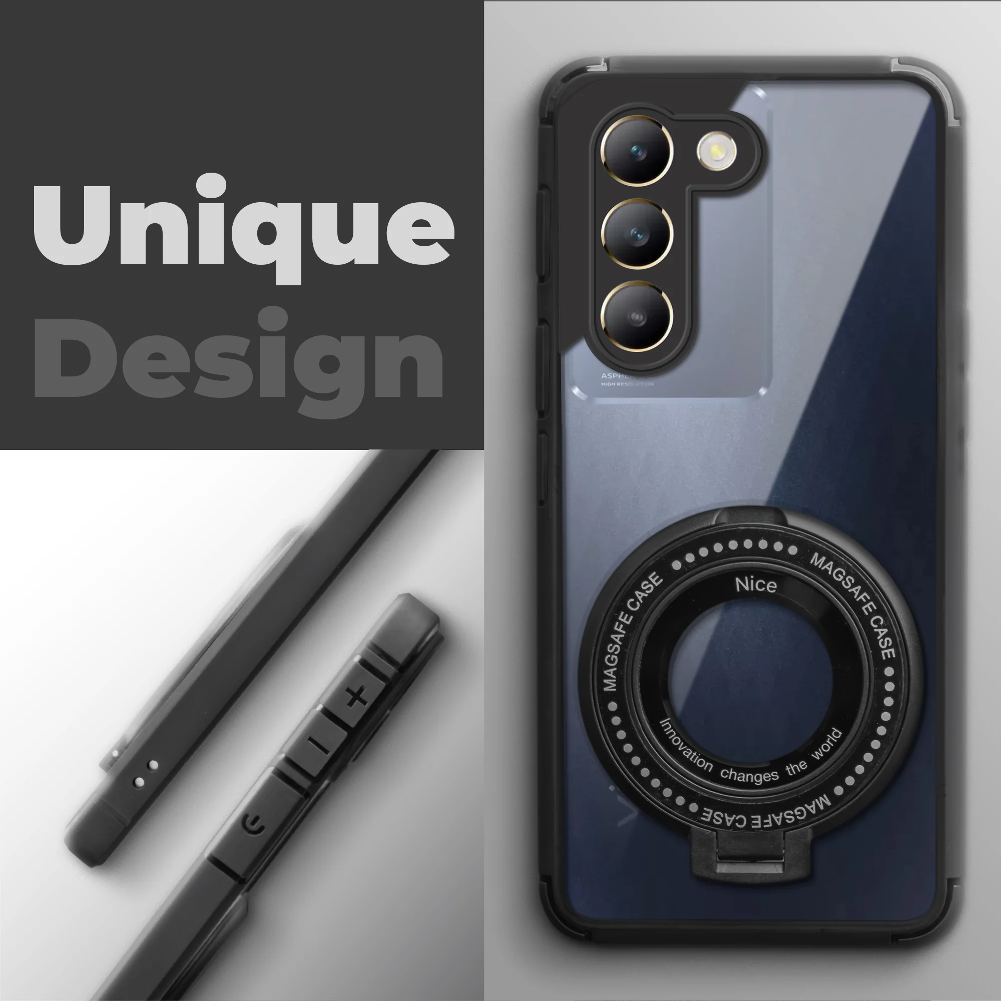 Silicone Grip Clear Case Ring Holder Kickstand For Vivo T3 5G - Image 4