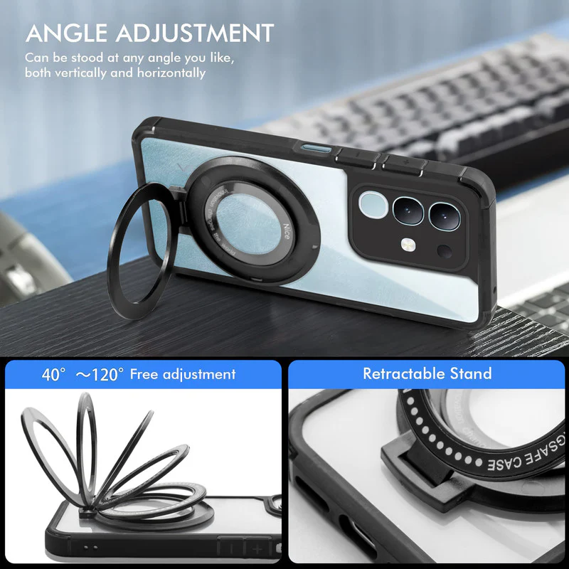 Silicone Grip Clear Case Ring Holder Kickstand For Vivo T4x 5G - Image 3