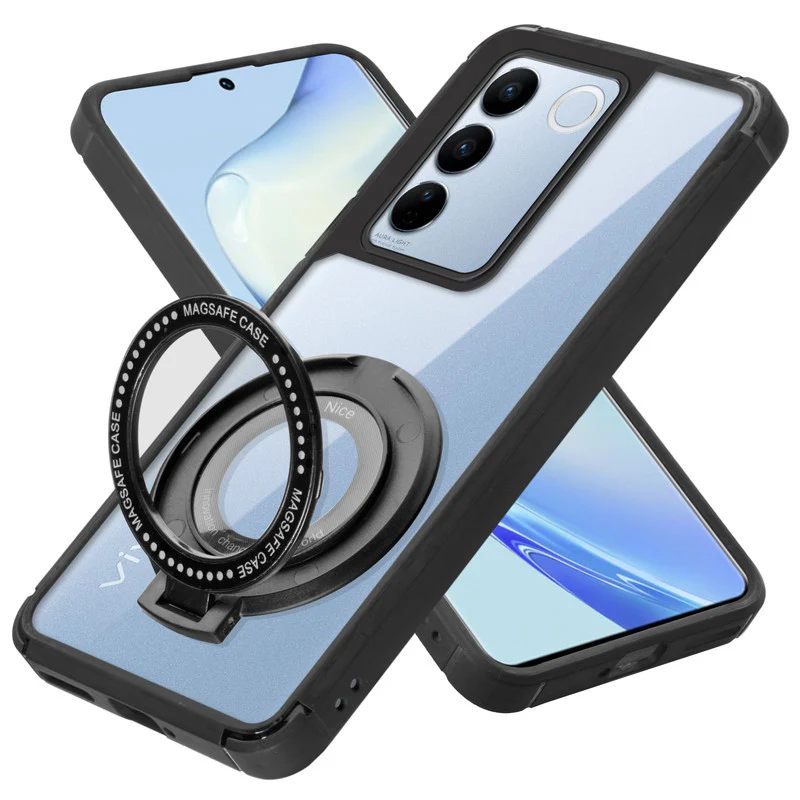 Silicone Grip Clear Case Ring Holder Kickstand For Vivo V27 5G