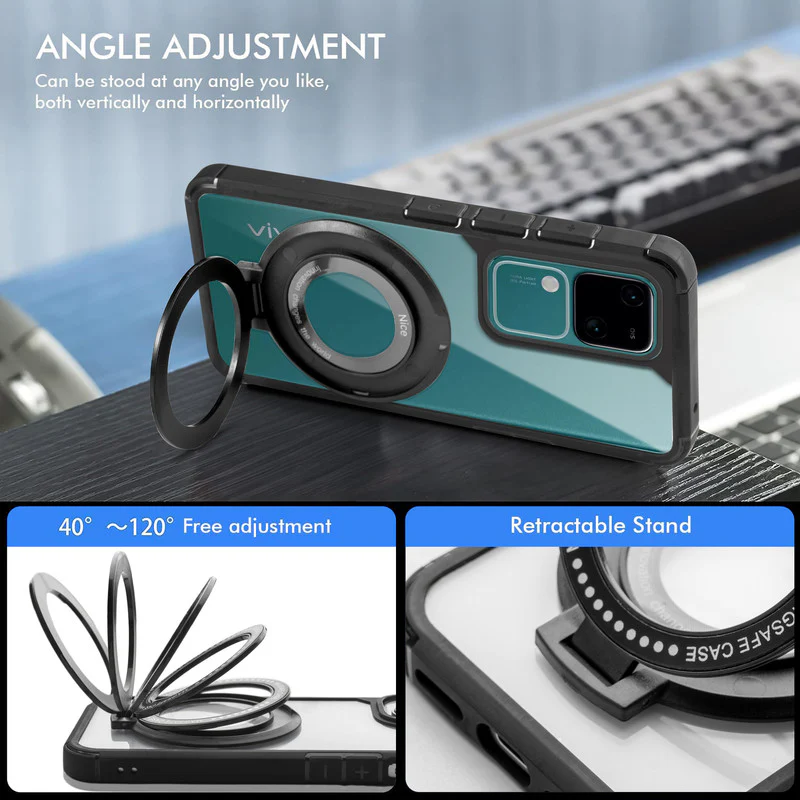 Silicone Grip Clear Case Ring Holder Kickstand For Vivo V30 5G - Image 3