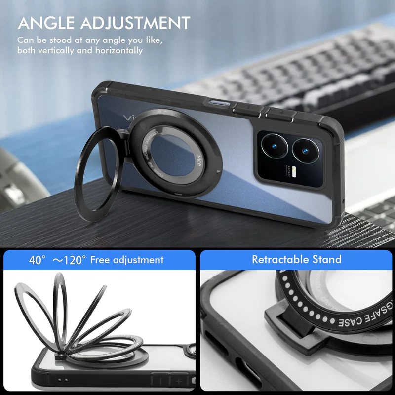 Silicone Grip Clear Case Ring Holder Kickstand For Vivo Y22 - Image 3