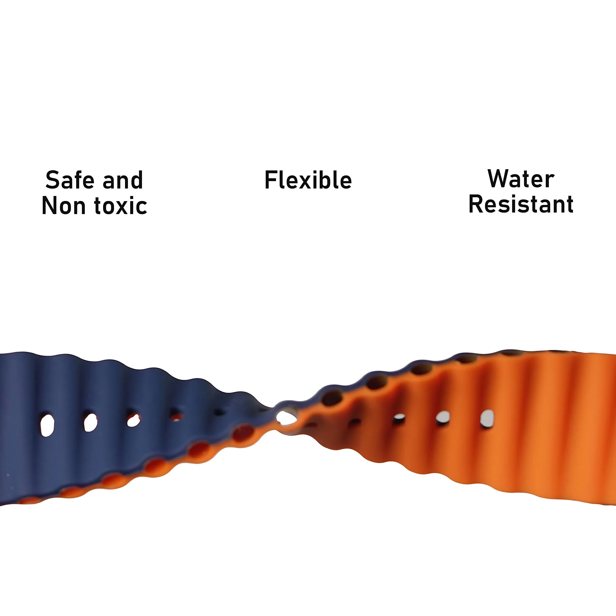 Silicone Ocean Loop Strap for - Apple Watch 38mm  - Blue & Orange - Image 3