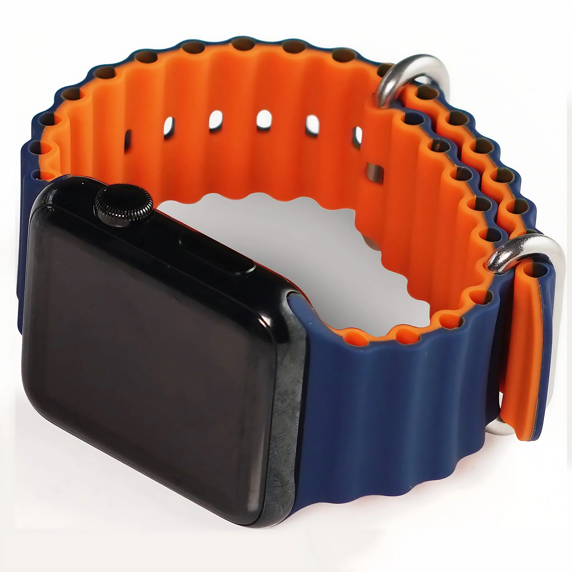 Silicone Ocean Loop Strap for - Apple Watch 38mm  - Blue & Orange - Image 5