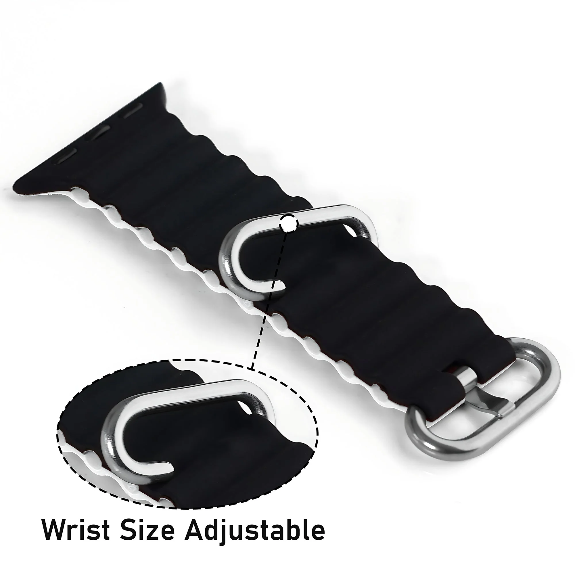 Silicone Ocean Loop Strap for - Apple Watch 41mm  - Black & White - Image 4
