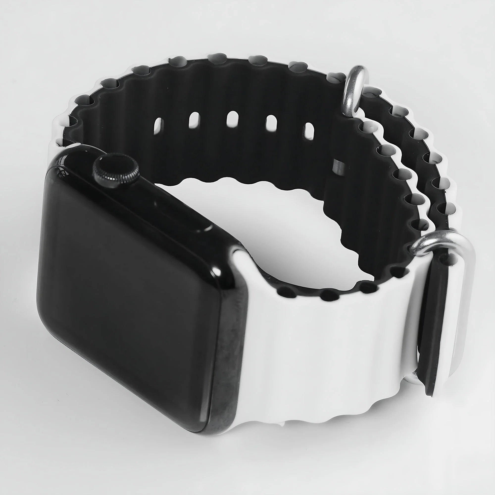 Silicone Ocean Loop Strap for - Apple Watch 41mm - White & Black - Image 5