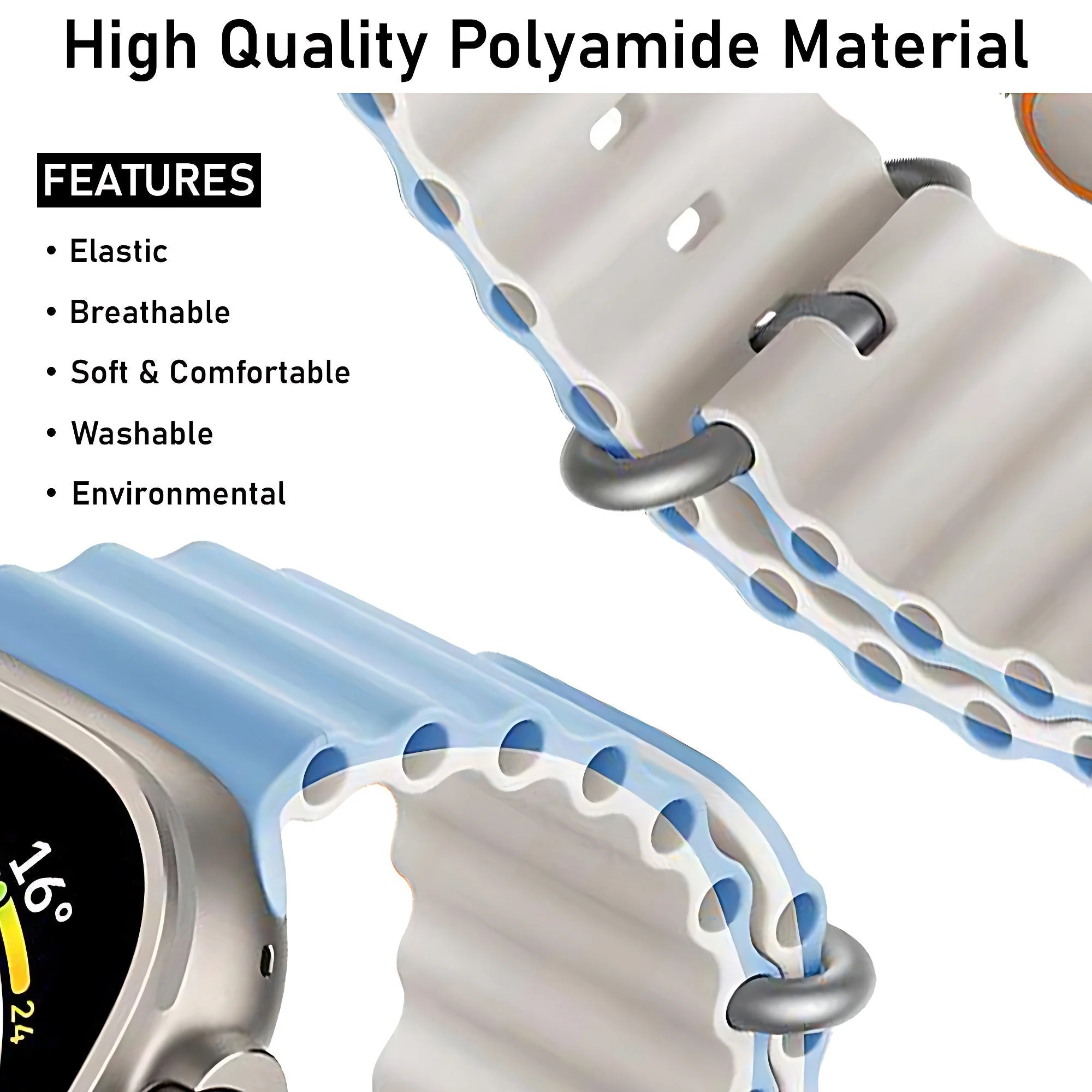 Silicone Ocean Loop Strap for - Apple Watch 42mm - Blue & Gray - Image 6