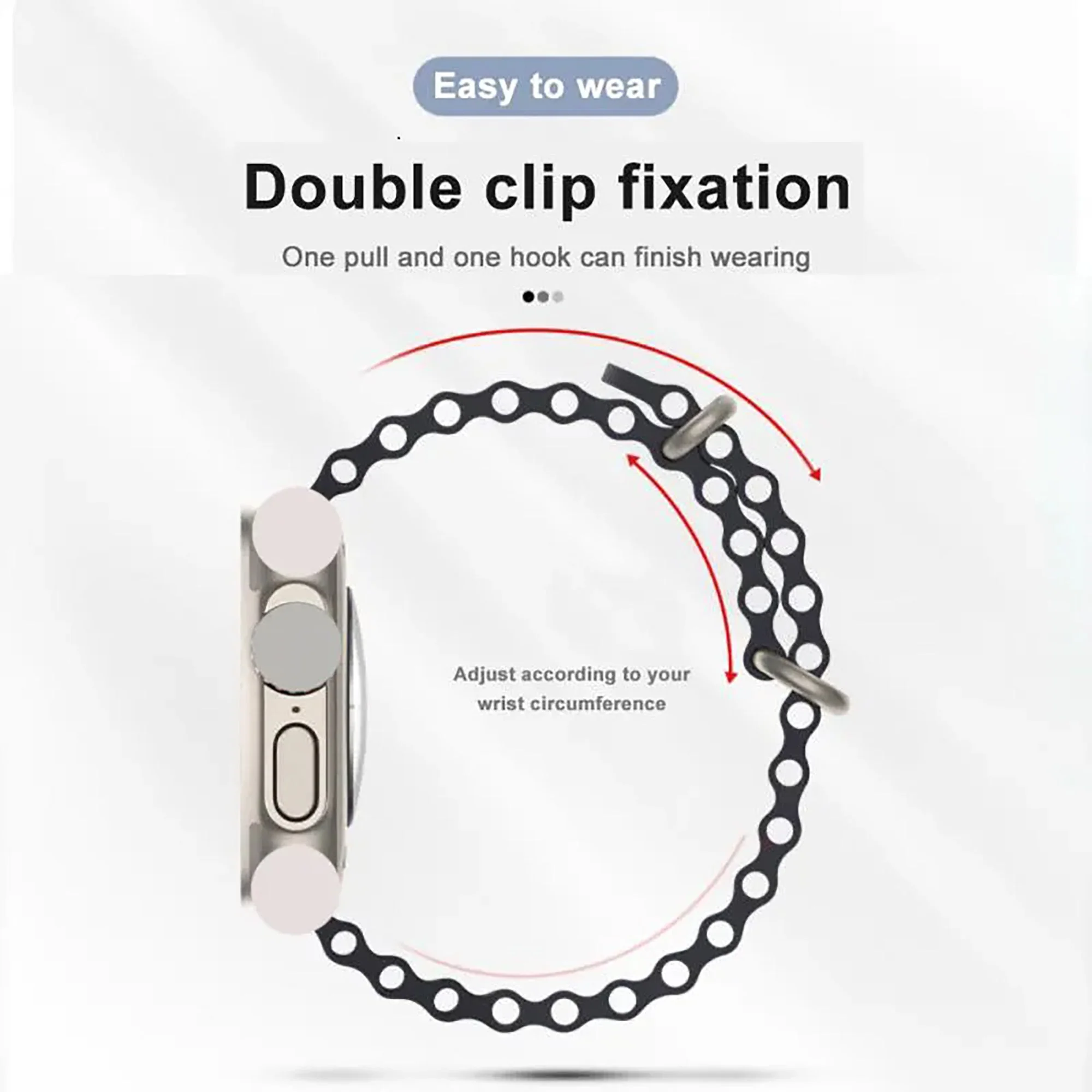 Silicone Ocean Loop Strap for - Apple Watch 44mm - White & Black - Image 7