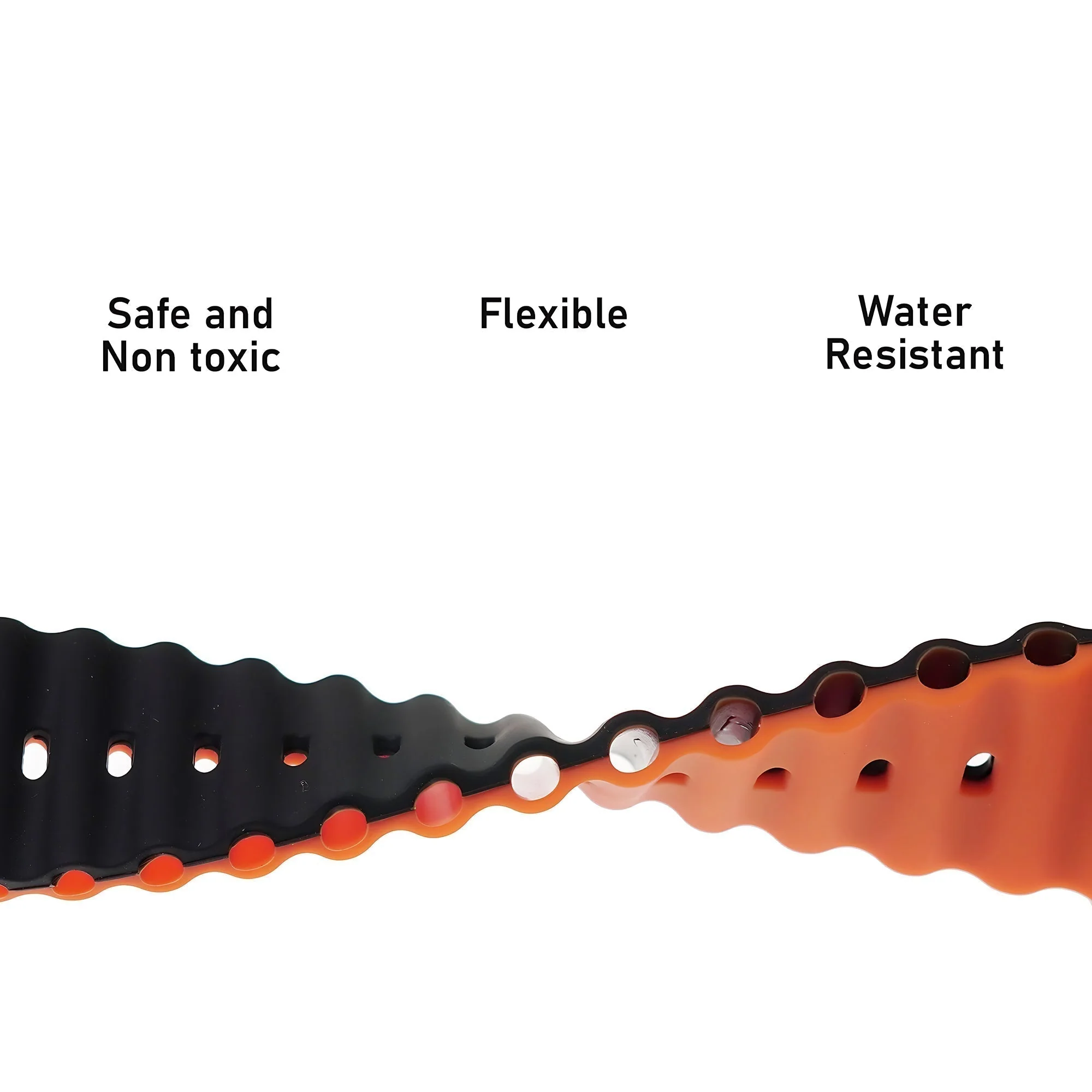 Silicone Ocean Loop Strap for - Apple Watch 49mm  - Black & Orange - Image 3