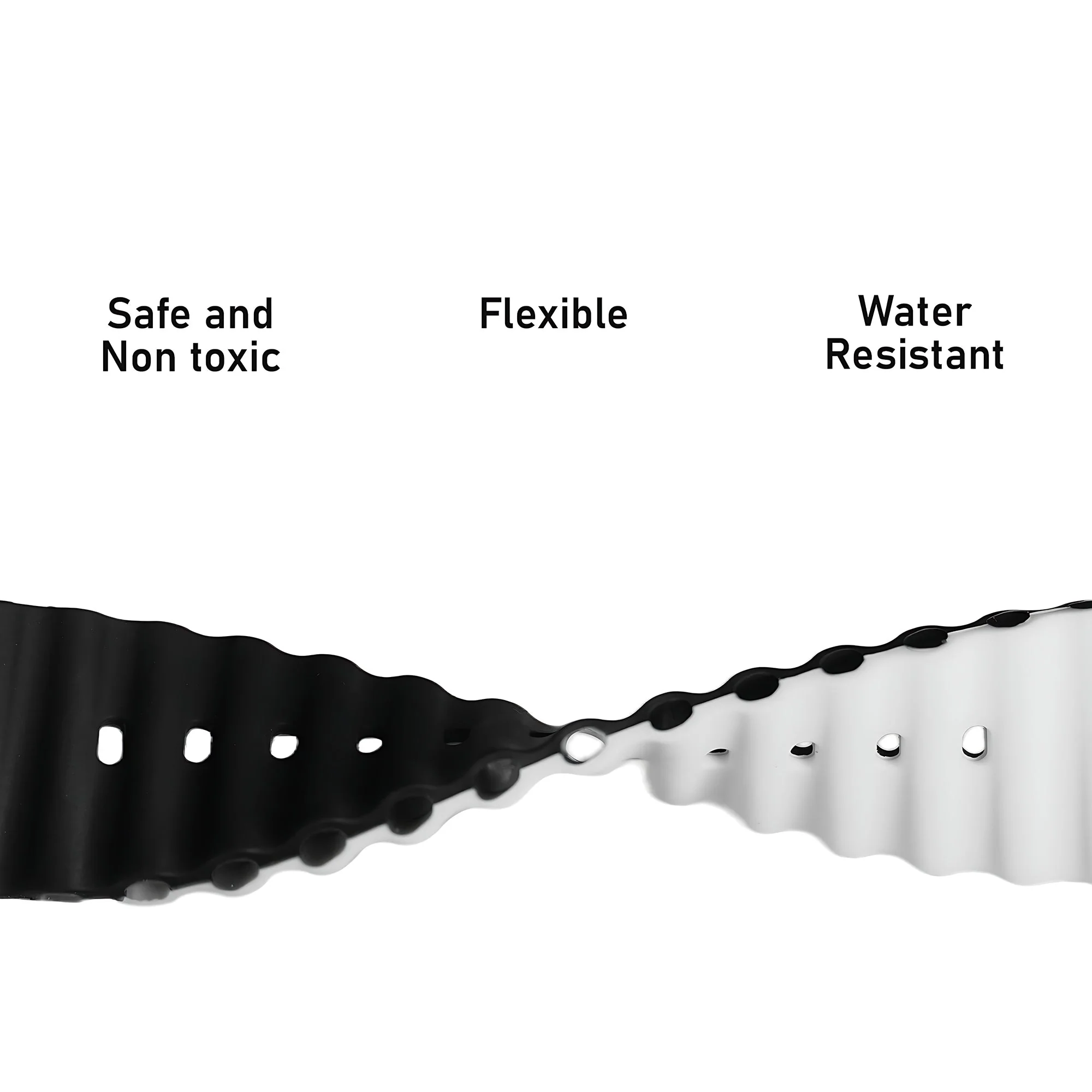Silicone Ocean Loop Strap for - Apple Watch 49mm  - Black & White - Image 3