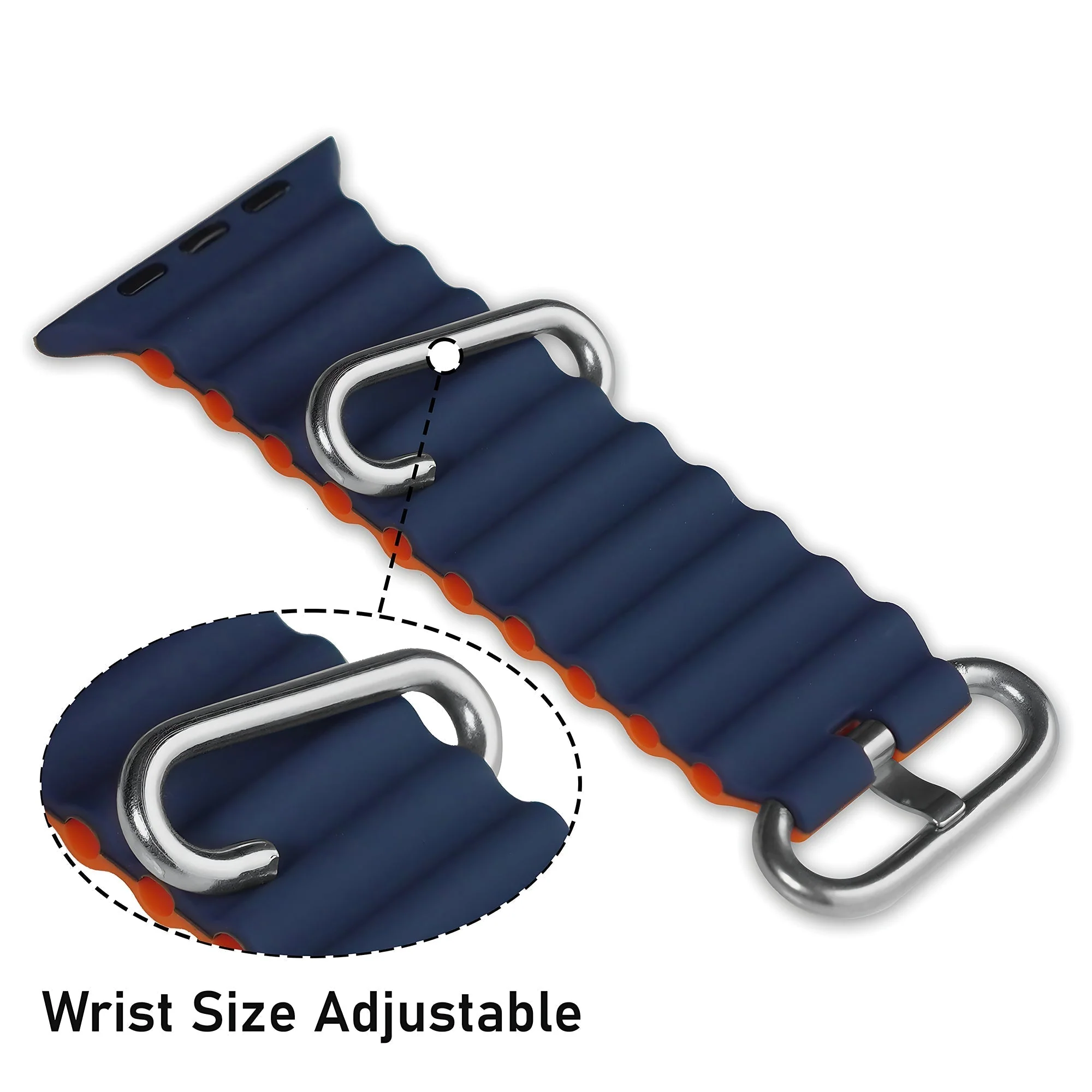 Silicone Ocean Loop Strap for - Apple Watch 49mm  - Blue & Orange - Image 4