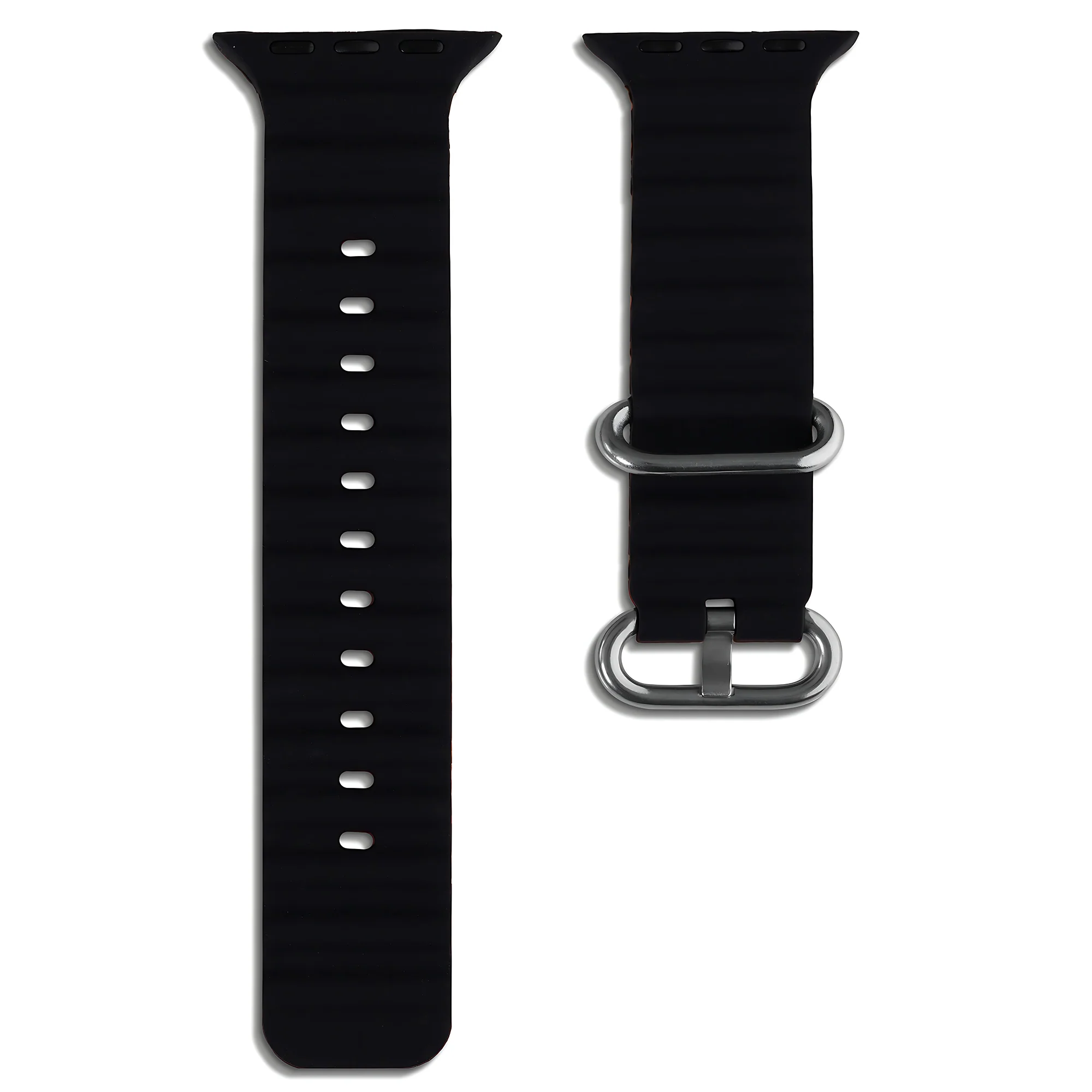 Silicone Ocean Loop Strap for - Apple Watch 38mm  - Black & Orange - Image 2