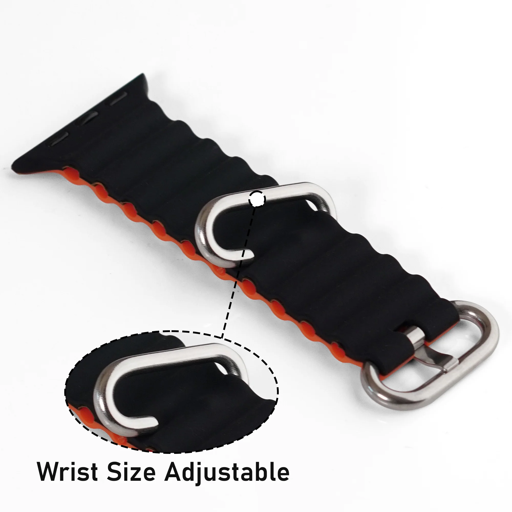Silicone Ocean Loop Strap for - Apple Watch 38mm  - Black & Orange - Image 4