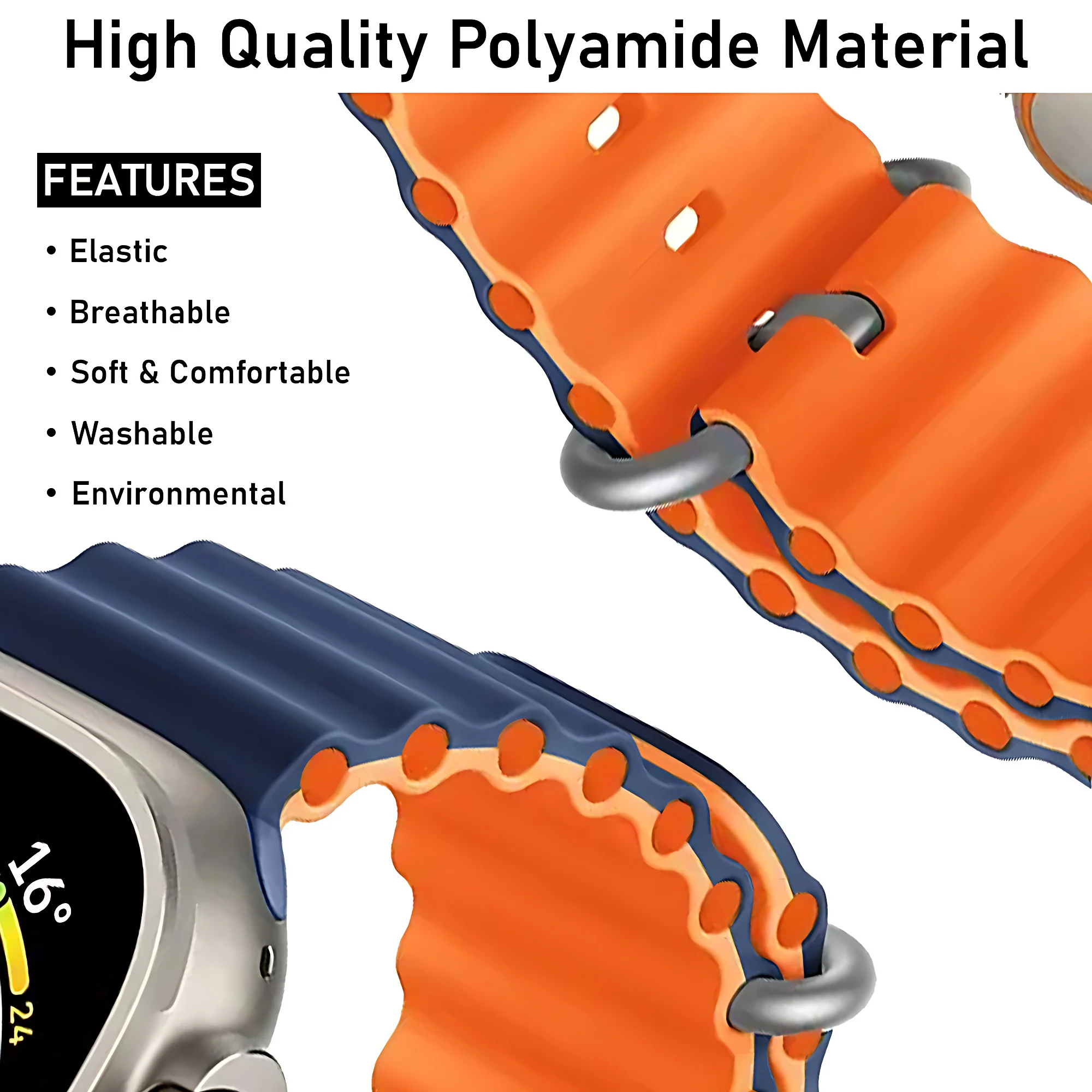 Silicone Ocean Loop Strap for - Apple Watch 40mm  - Blue & Orange - Image 6