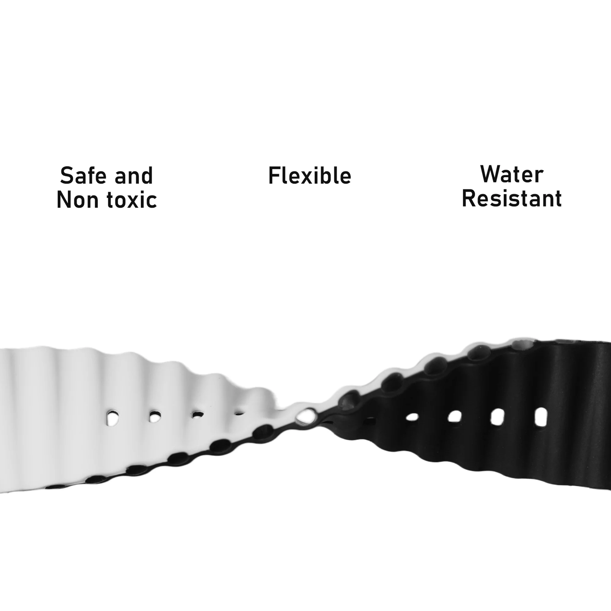 Silicone Ocean Loop Strap for - Apple Watch 38mm - White & Black - Image 3