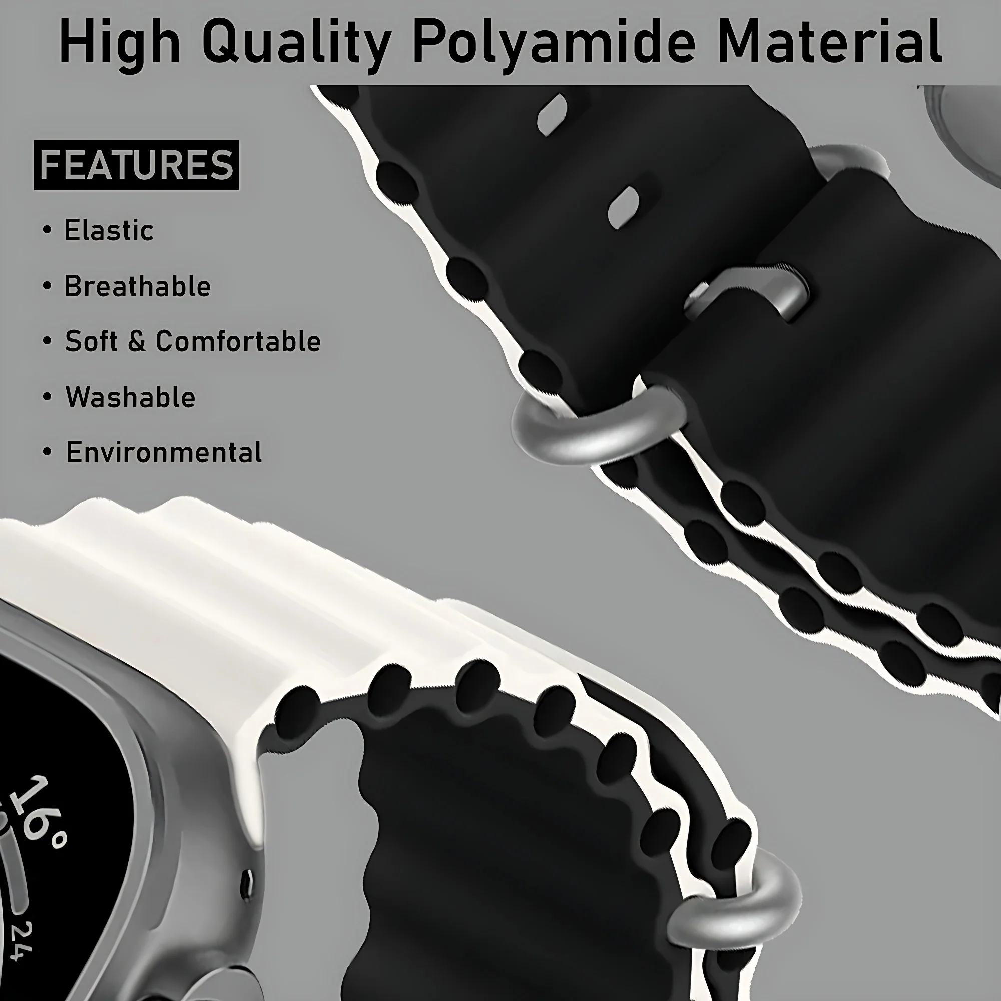 Silicone Ocean Loop Strap for - Apple Watch 38mm - White & Black - Image 6