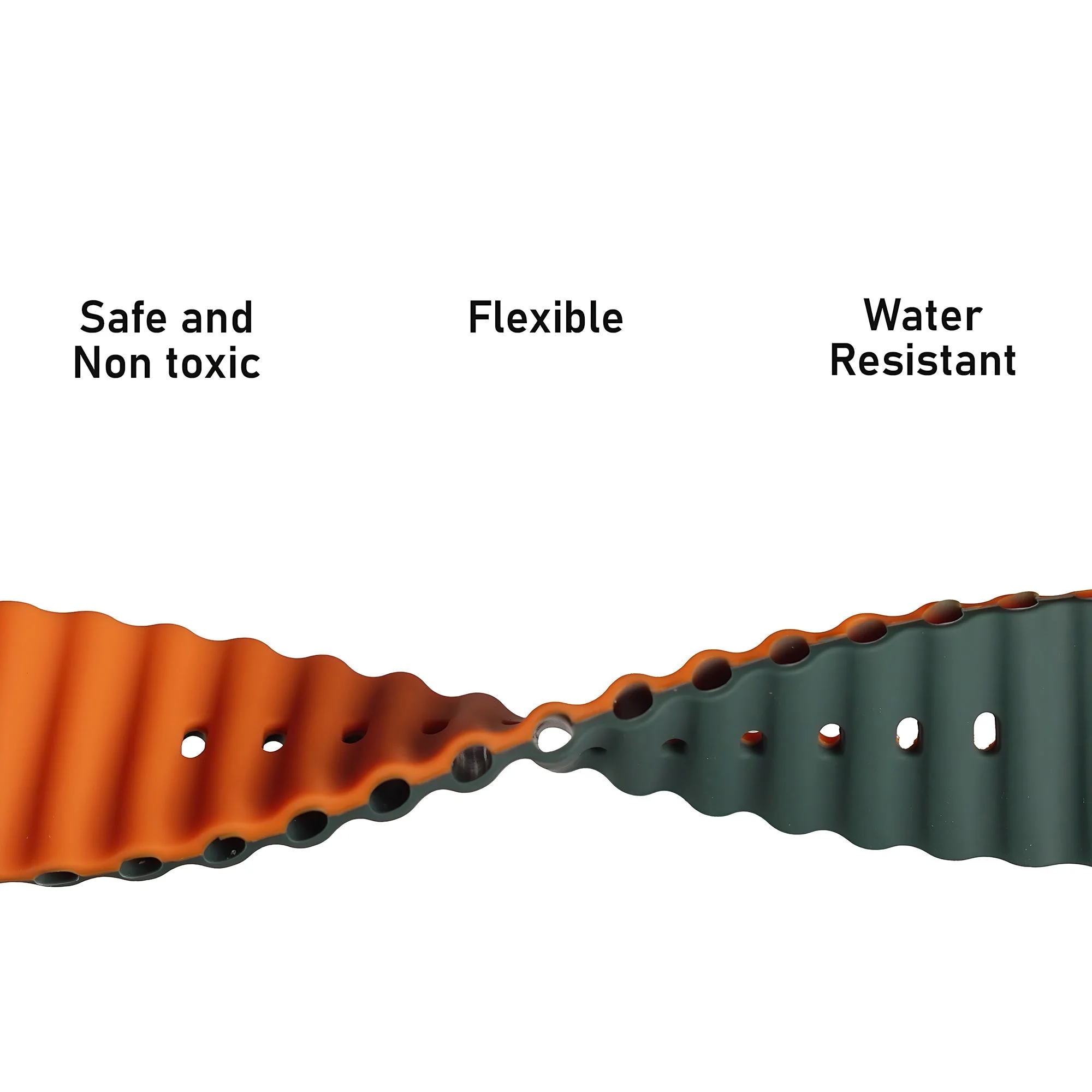 Silicone Ocean Loop Strapfor - Apple Watch 45mm  in Orange & Green - Image 3