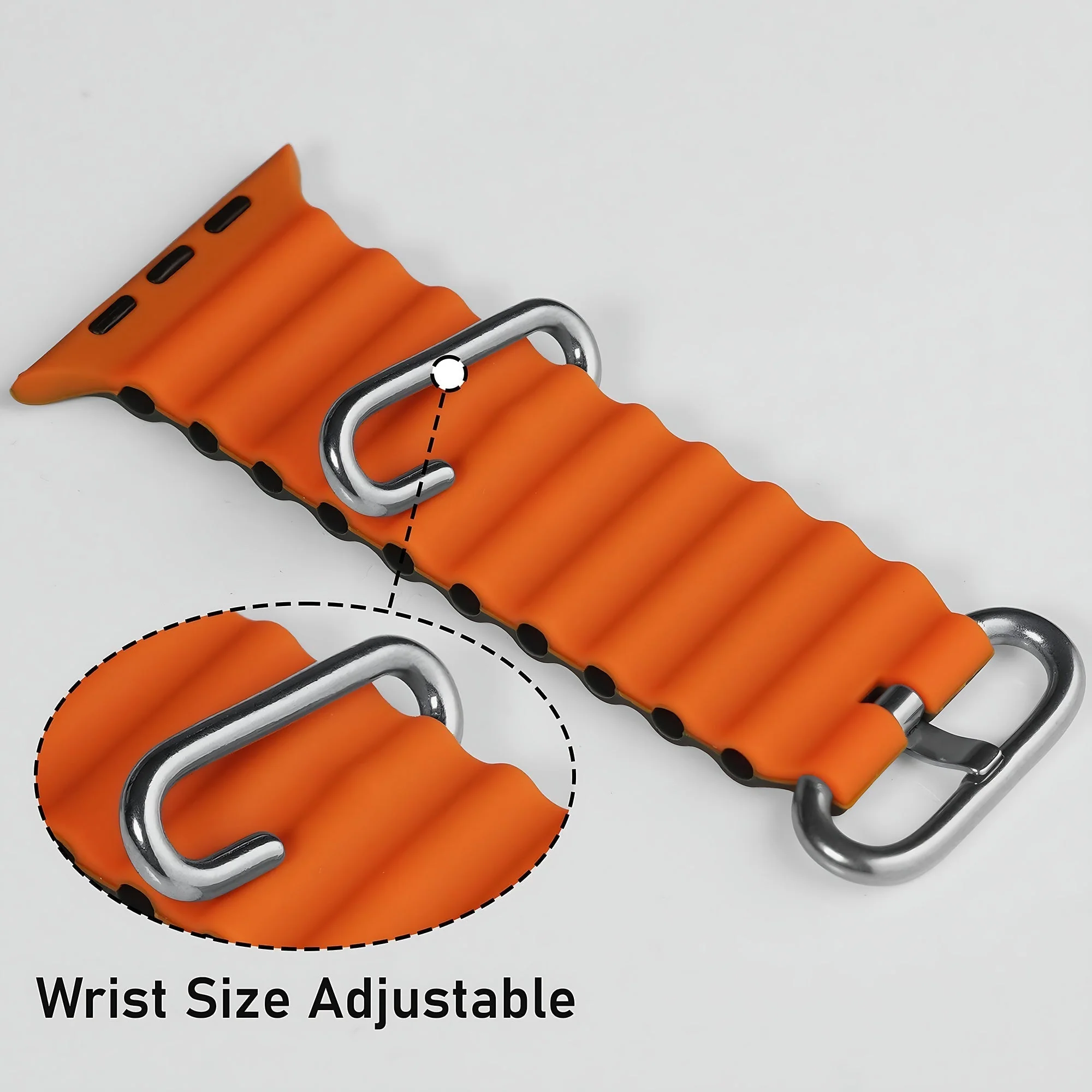 Silicone Ocean Loop Strapfor - Apple Watch 45mm  in Orange & Green - Image 4