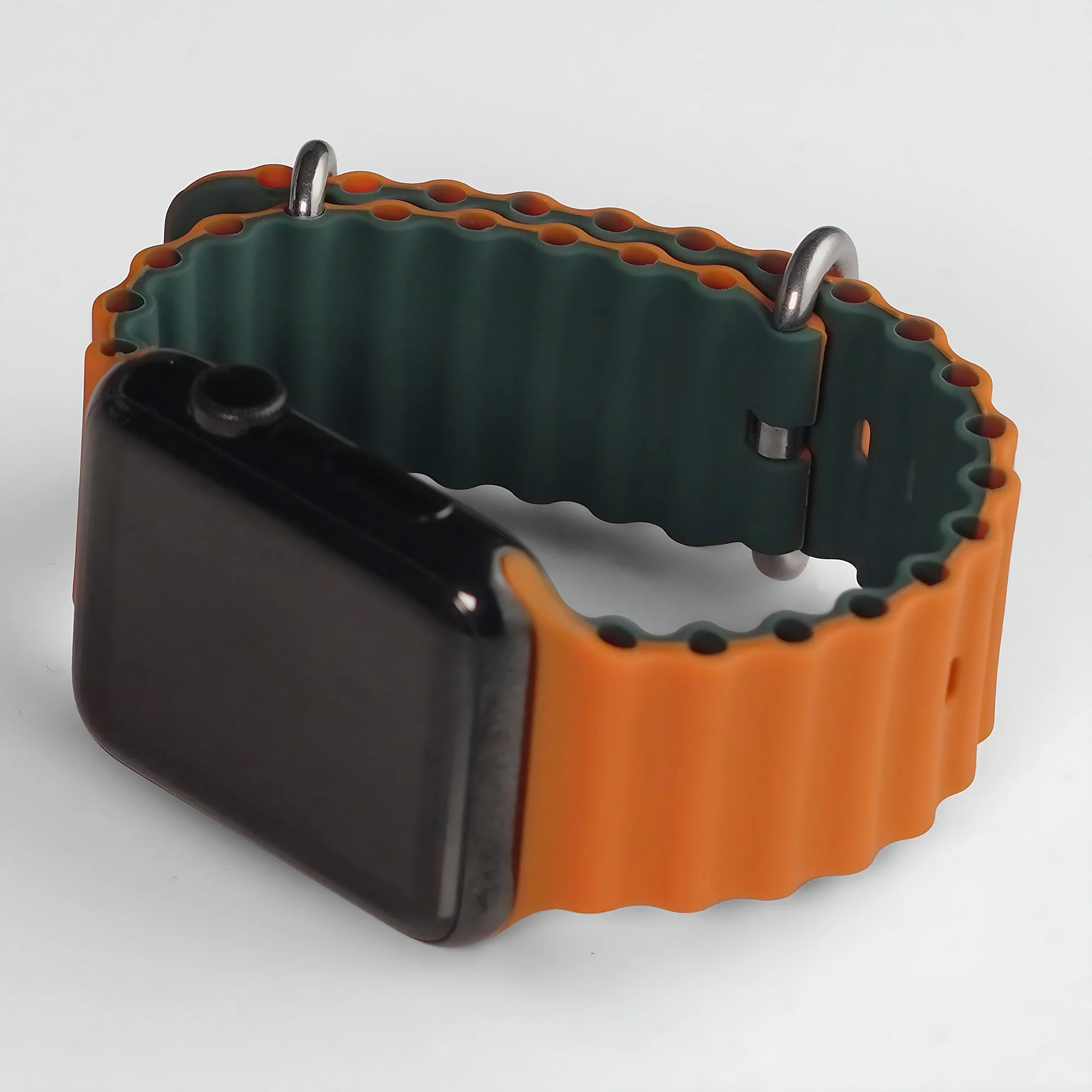 Silicone Ocean Loop Strapfor - Apple Watch 45mm  in Orange & Green - Image 5