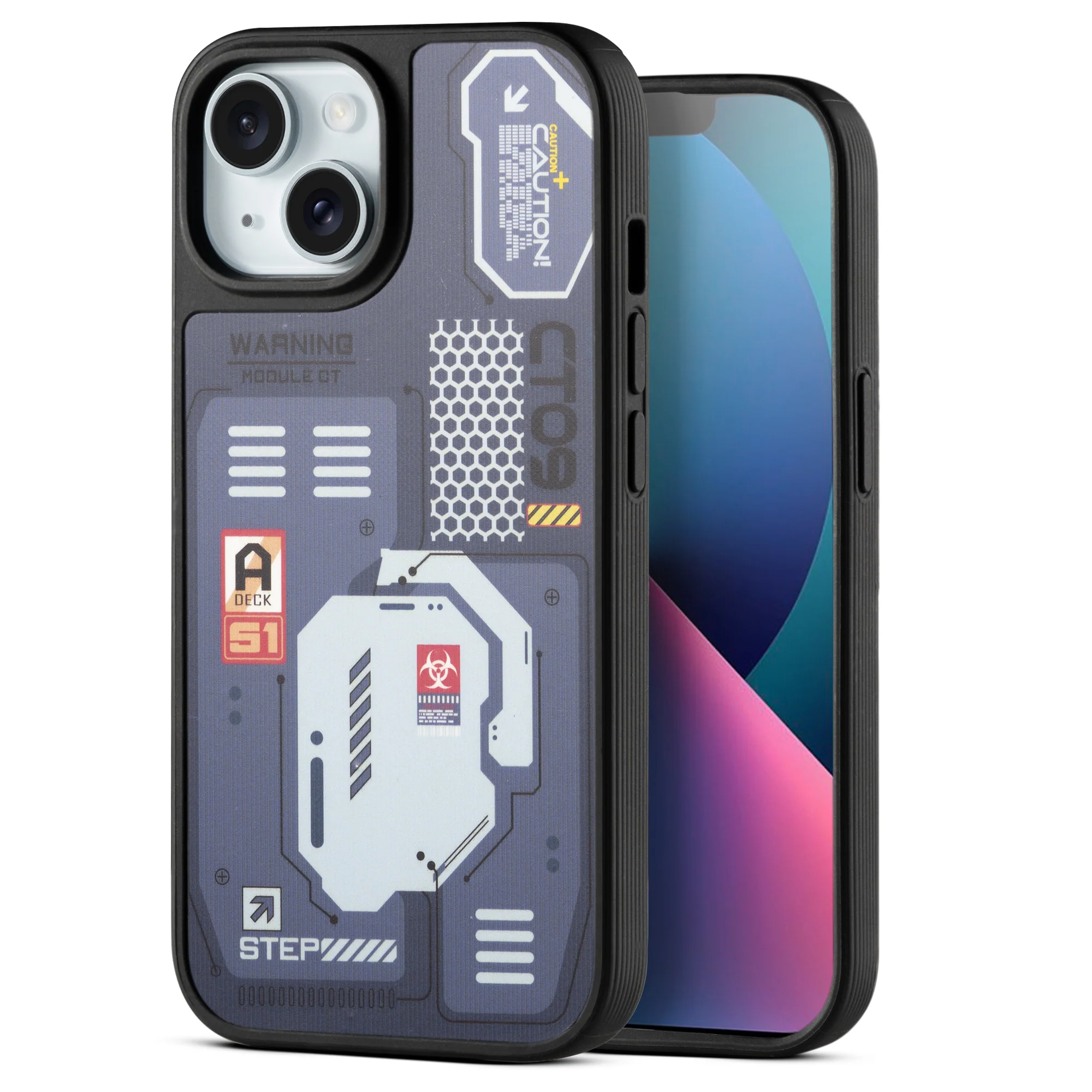 Silicone Textured Frame Printed Hard Back Case For Apple iPhone 13 With Raised Camera Bumper - Image 55