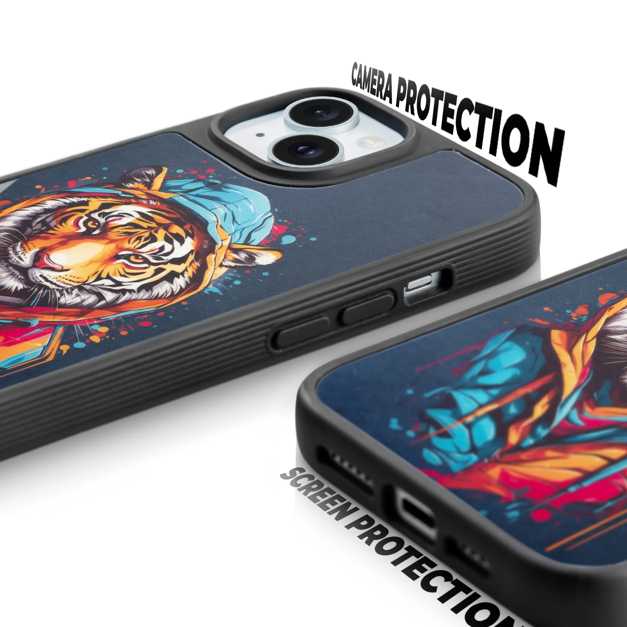 Silicone Textured Frame Printed Hard Back Case For Apple iPhone 14 With Raised Camera Bumper - Image 64