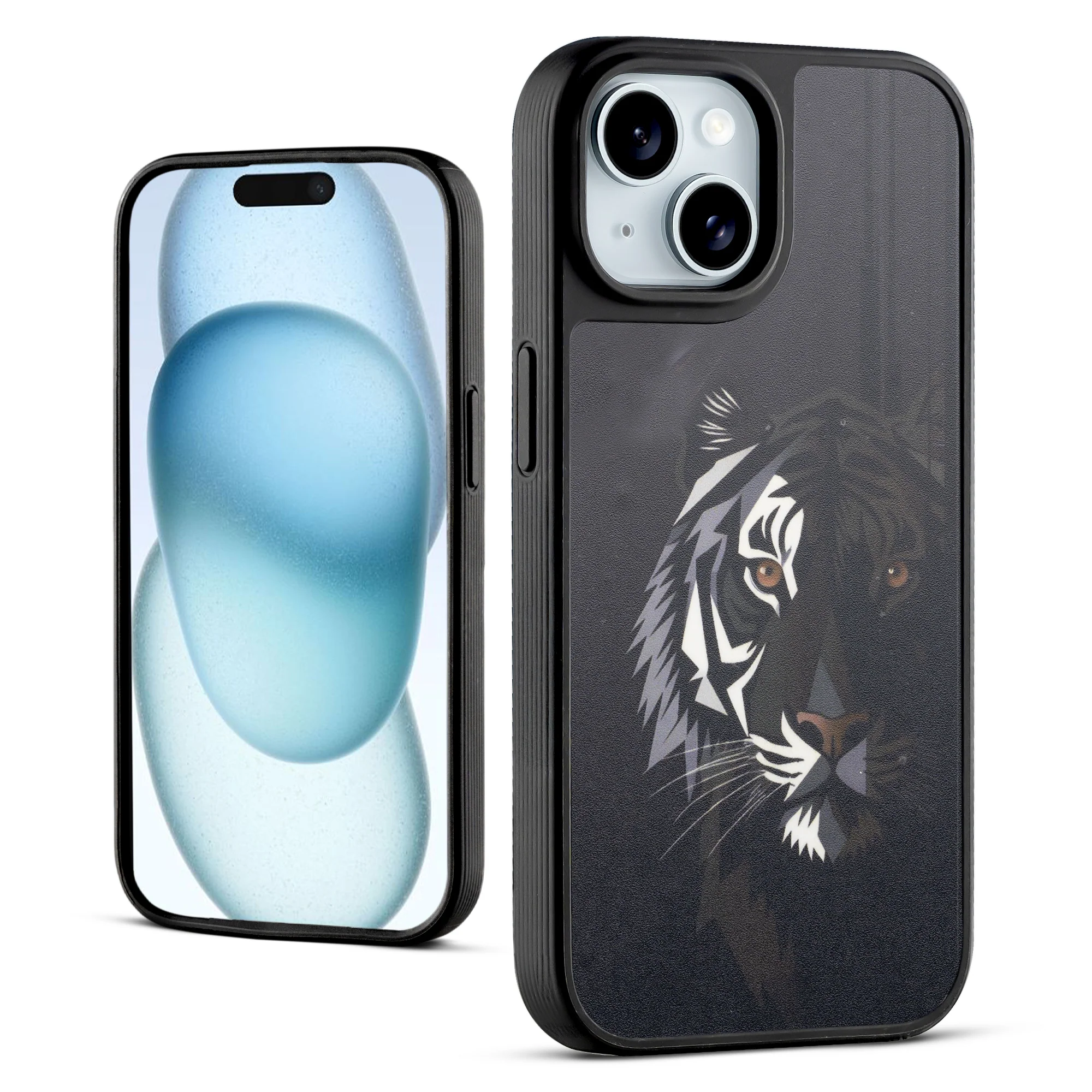 Silicone Textured Frame Printed Hard Back Case For Apple iPhone 15 With Raised Camera Bumper - Image 30