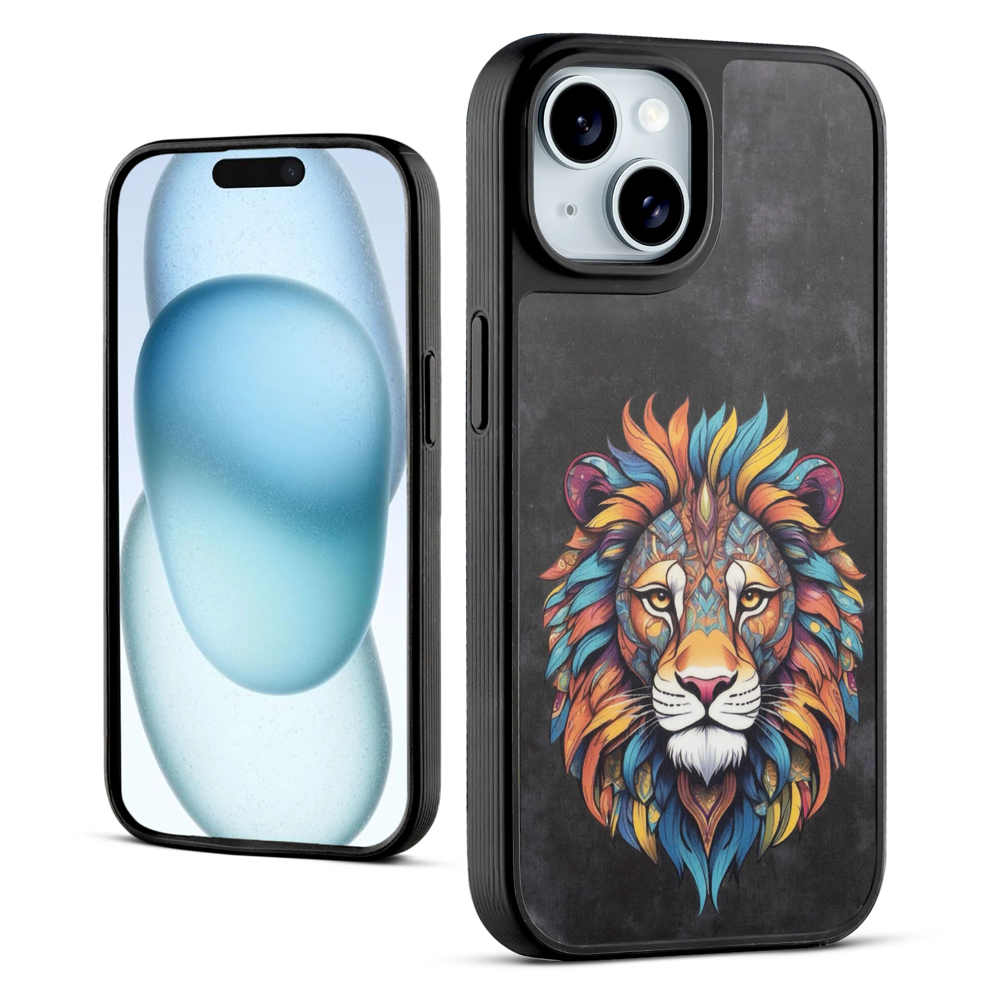 Silicone Textured Frame Printed Hard Back Case For Apple iPhone 15 With Raised Camera Bumper - Image 42