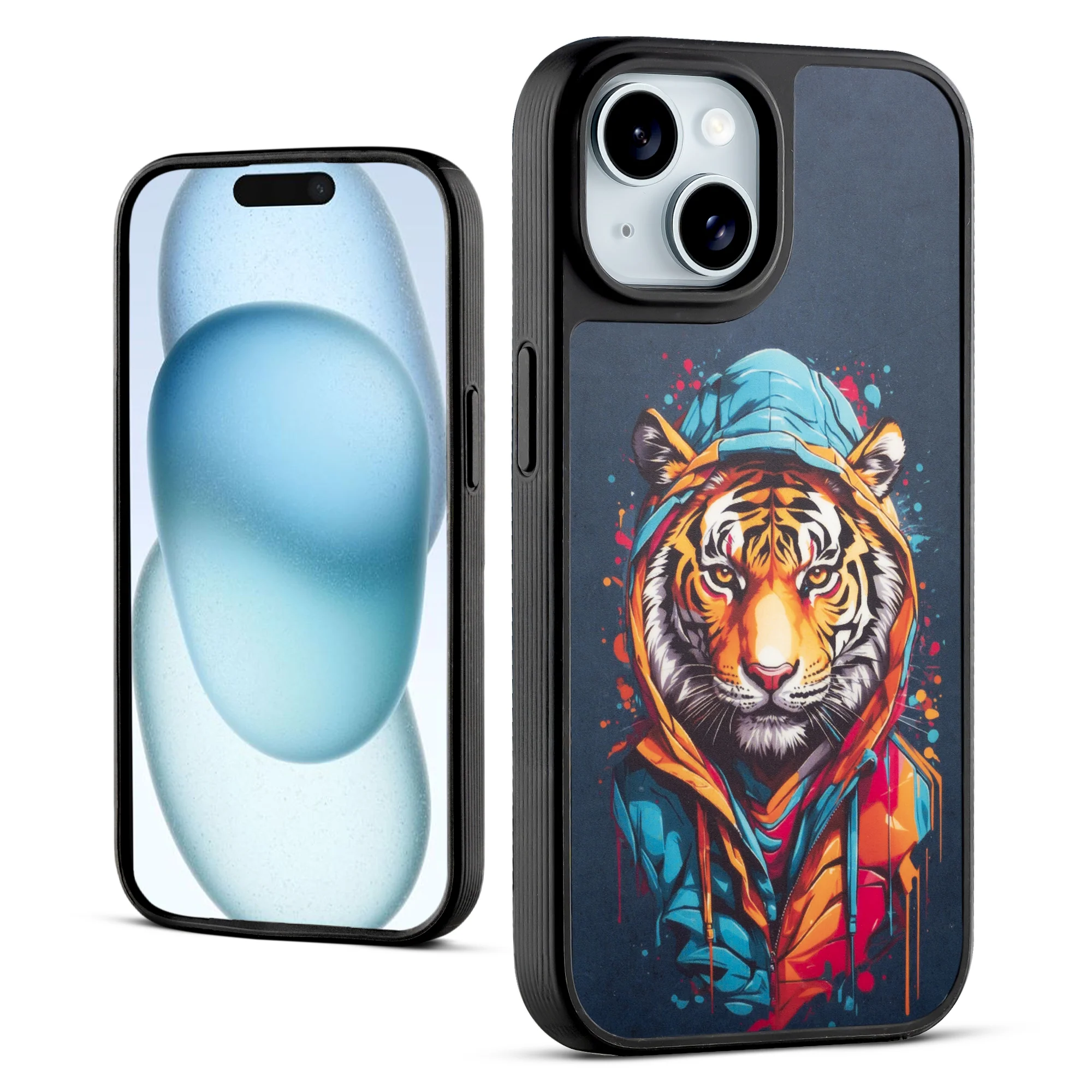 Silicone Textured Frame Printed Hard Back Case For Apple iPhone 15 With Raised Camera Bumper - Image 66