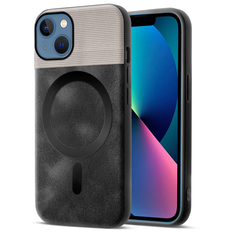 Smooth PU Leather Wireless Charging Support Back Cover for Apple iPhone 13