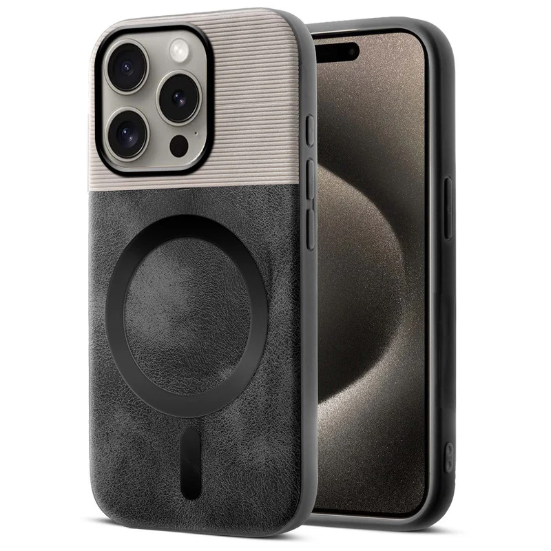 Smooth PU Leather Wireless Charging Support Back Cover for Apple iPhone 15 Pro Max - Image 7