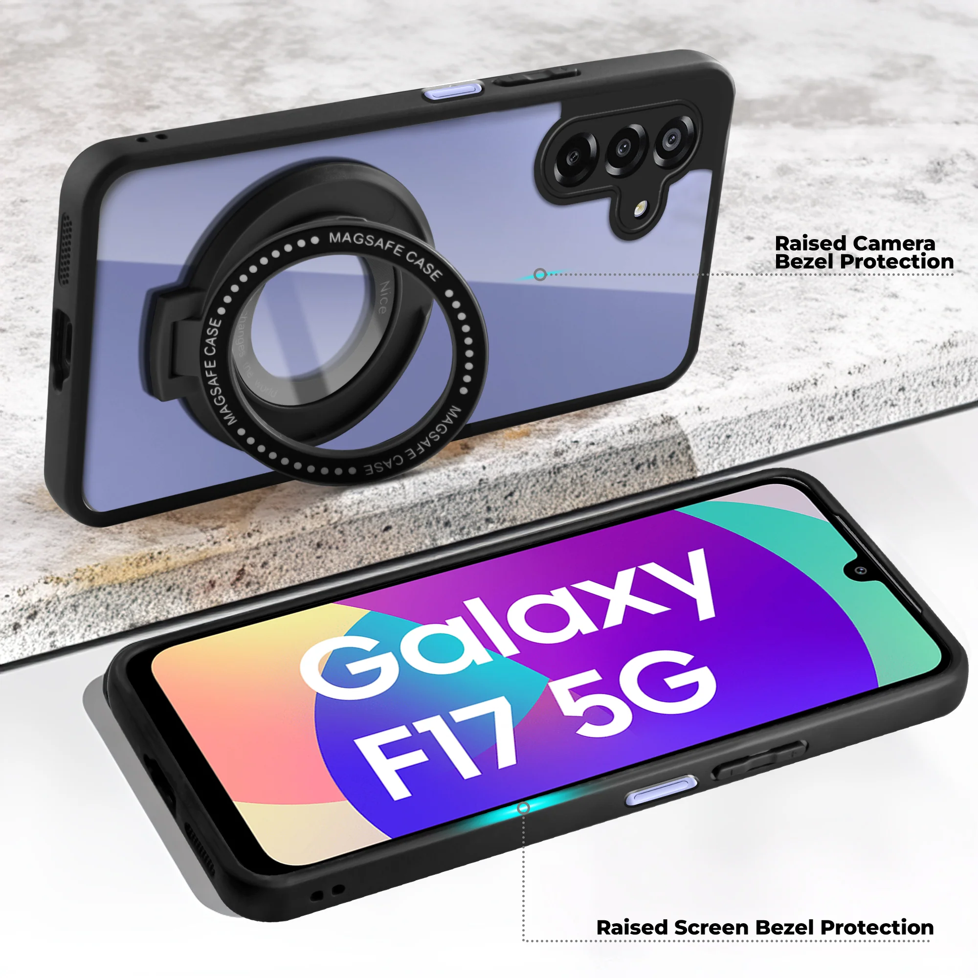 Soft Frame Clear Case Ring Holder Kickstand For Samsung F17 5G - Image 3