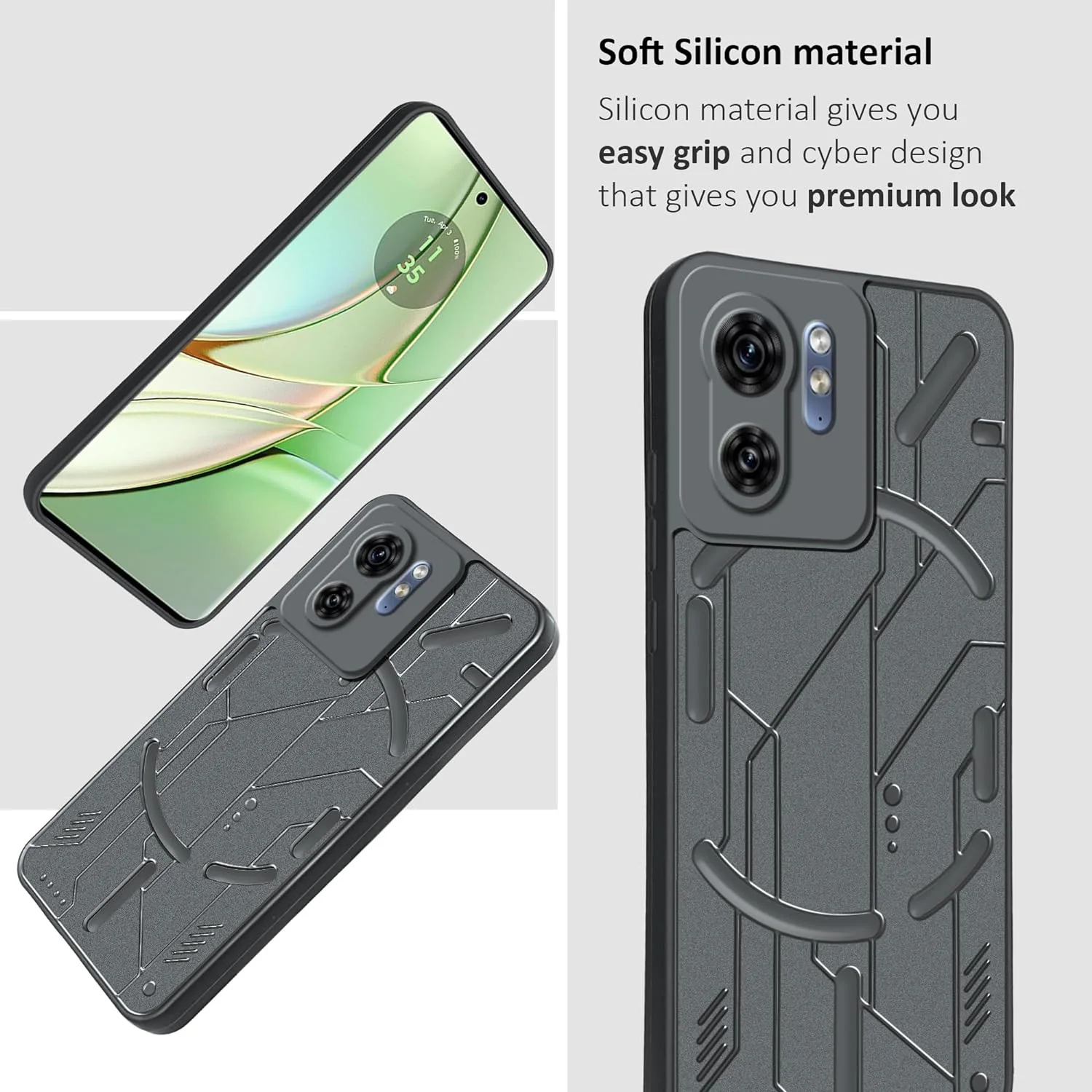 Soft Silicone Back Case Cover for Motorola Edge 40 5G | Camera Bumper Protection | Shockproof Anti-Slip (Shiny Black) - Image 4