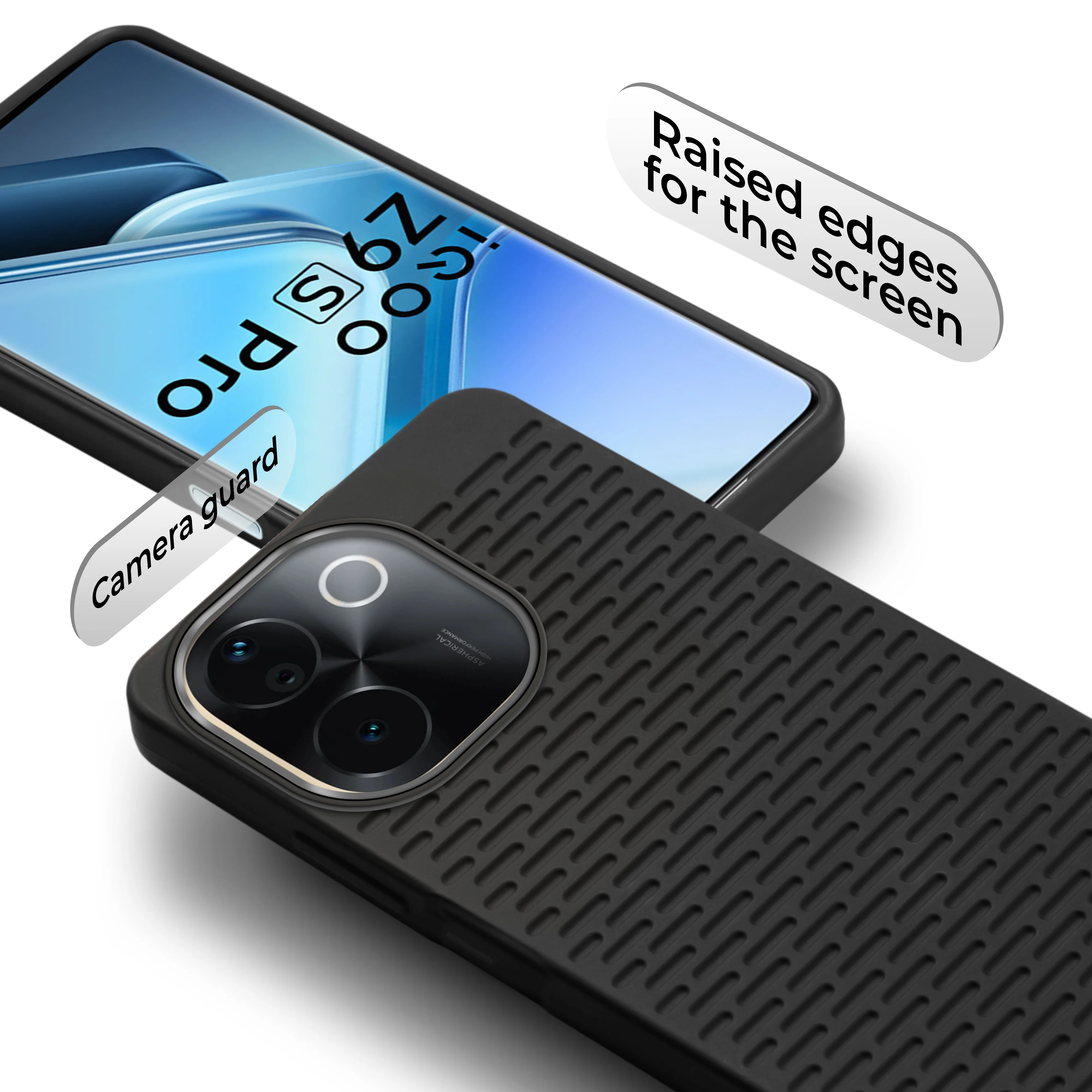 Soft Silicone Mobile Back Cover For iQOO Z9s Pro 5G with Dash Type Groove and Matte Gray Camera Ring - Image 4