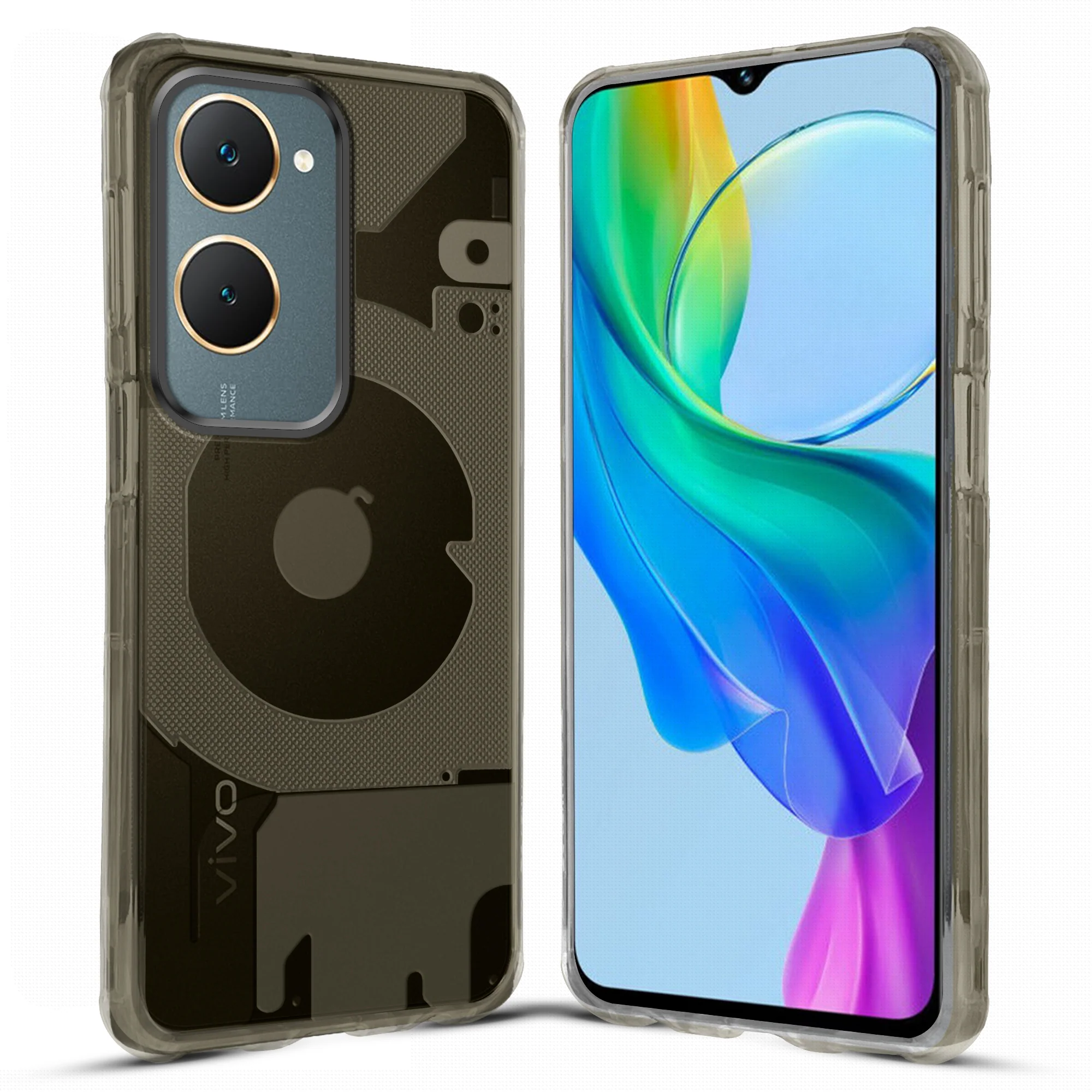 Soft Transparent Slim Fit Frosted Silicone TPU With Grey Matte Ring Camera Protection Back Cover for Vivo Y18e - Image 4