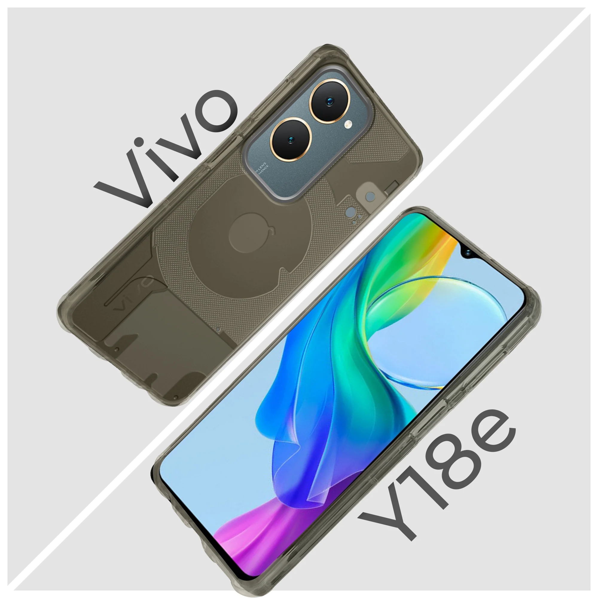 Soft Transparent Slim Fit Frosted Silicone TPU With Grey Matte Ring Camera Protection Back Cover for Vivo Y18e - Image 7