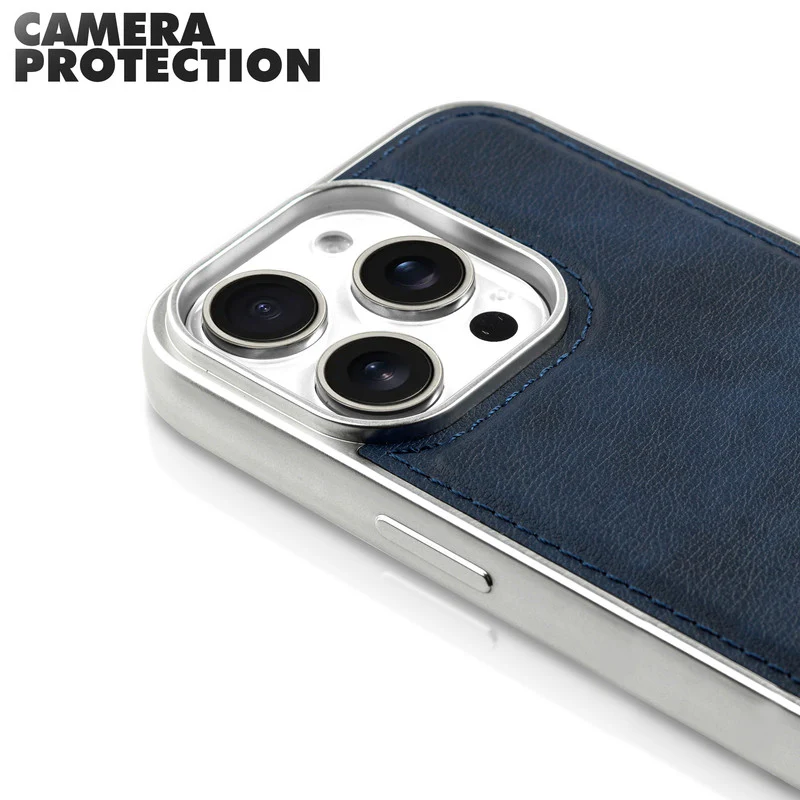 Sophisticated Leather Cover for Apple iPhone 14 Pro Max with Shiny Silver Edges, Stitched Back Design & Hard Shell Protection - Image 5