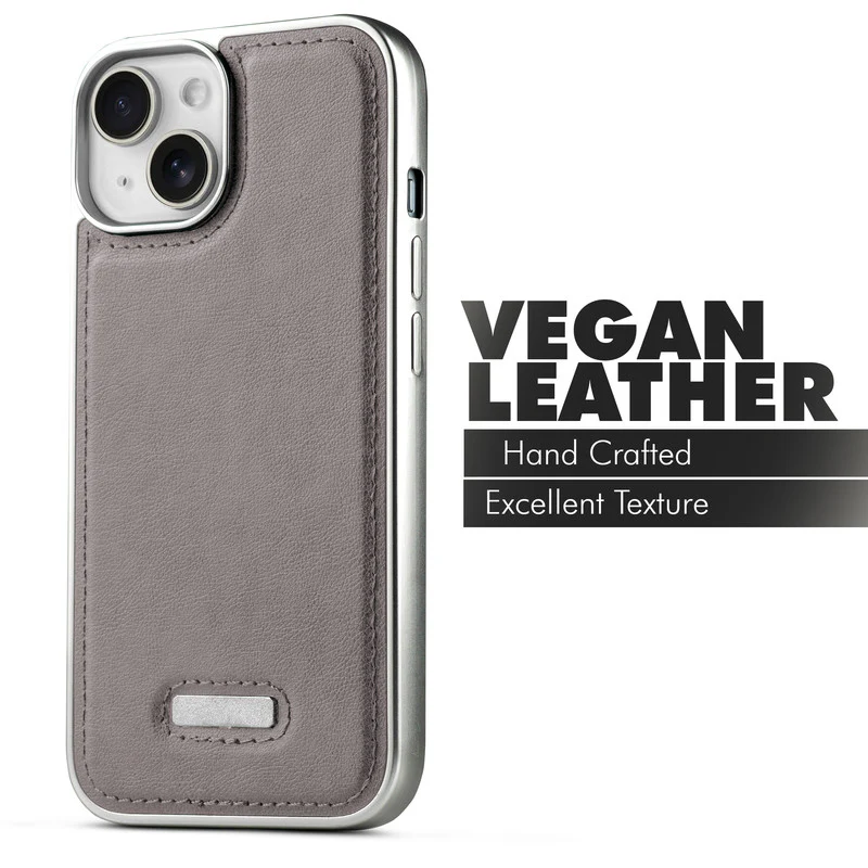 Sophisticated Leather Cover for Apple iPhone 14 with Shiny Silver Edges, Stitched Back Design & Hard Shell Protection - Image 12