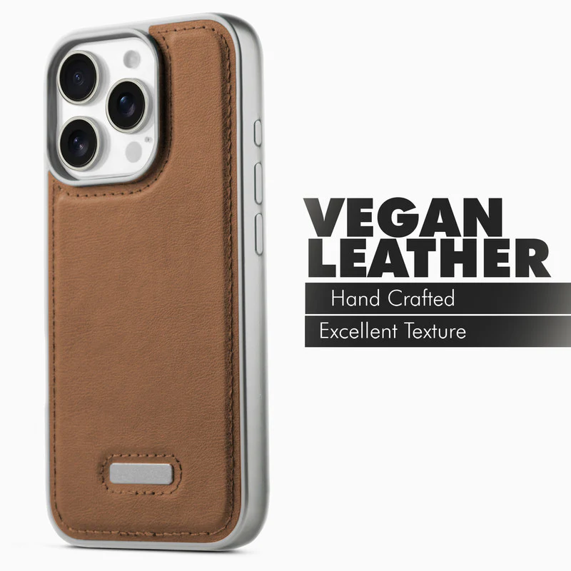 Sophisticated Leather Cover for Apple iPhone 15 Pro Max with Shiny Silver Edges, Stitched Back Design & Hard Shell Protection - Image 6