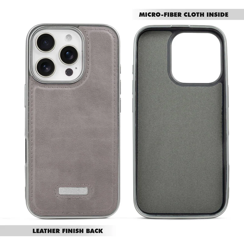 Sophisticated Leather Cover for Apple iphone 16 Pro Max with Shiny Silver Edges, Stitched Back Design & Hard Shell Protection - Image 15