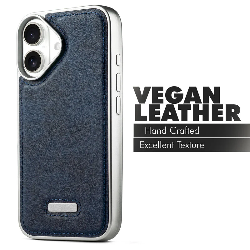 Sophisticated Leather Cover for Apple iPhone 16 with Shiny Silver Edges, Stitched Back Design & Hard Shell Protection - Image 18