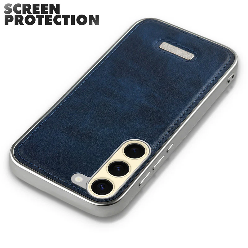 Sophisticated Leather Cover for Samsung S23 5G with Shiny Silver Edges, Stitched Back Design & Hard Shell Protection - Image 10