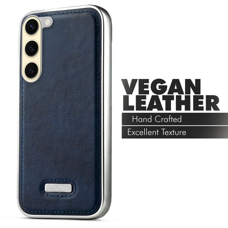 Sophisticated Leather Cover for Samsung S23 5G with Shiny Silver Edges, Stitched Back Design & Hard Shell Protection - Image 12
