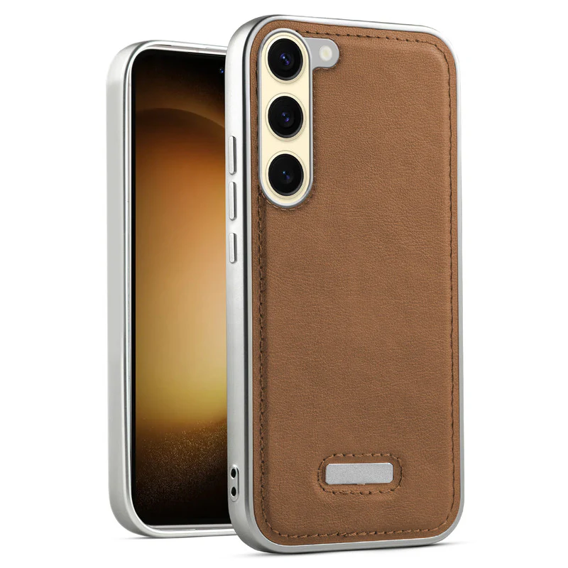 Sophisticated Leather Cover for Samsung S23 5G with Shiny Silver Edges, Stitched Back Design & Hard Shell Protection - Image 13