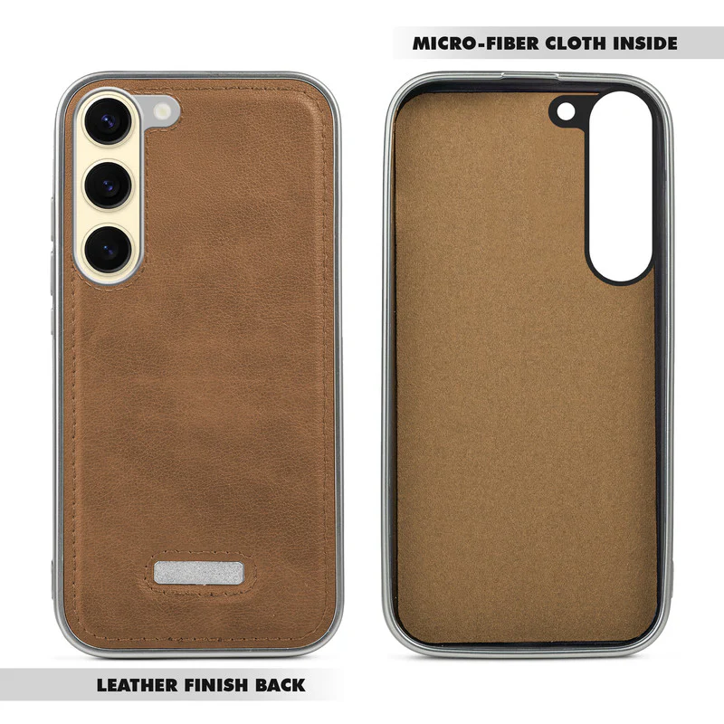 Sophisticated Leather Cover for Samsung S23 5G with Shiny Silver Edges, Stitched Back Design & Hard Shell Protection - Image 15