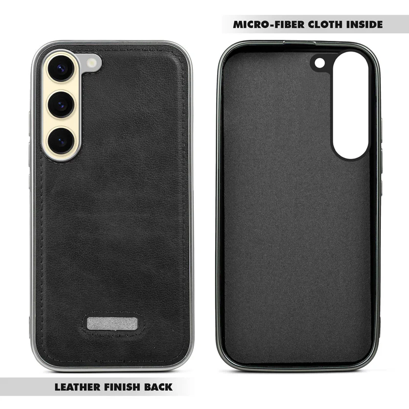 Sophisticated Leather Cover for Samsung S23 5G with Shiny Silver Edges, Stitched Back Design & Hard Shell Protection - Image 3